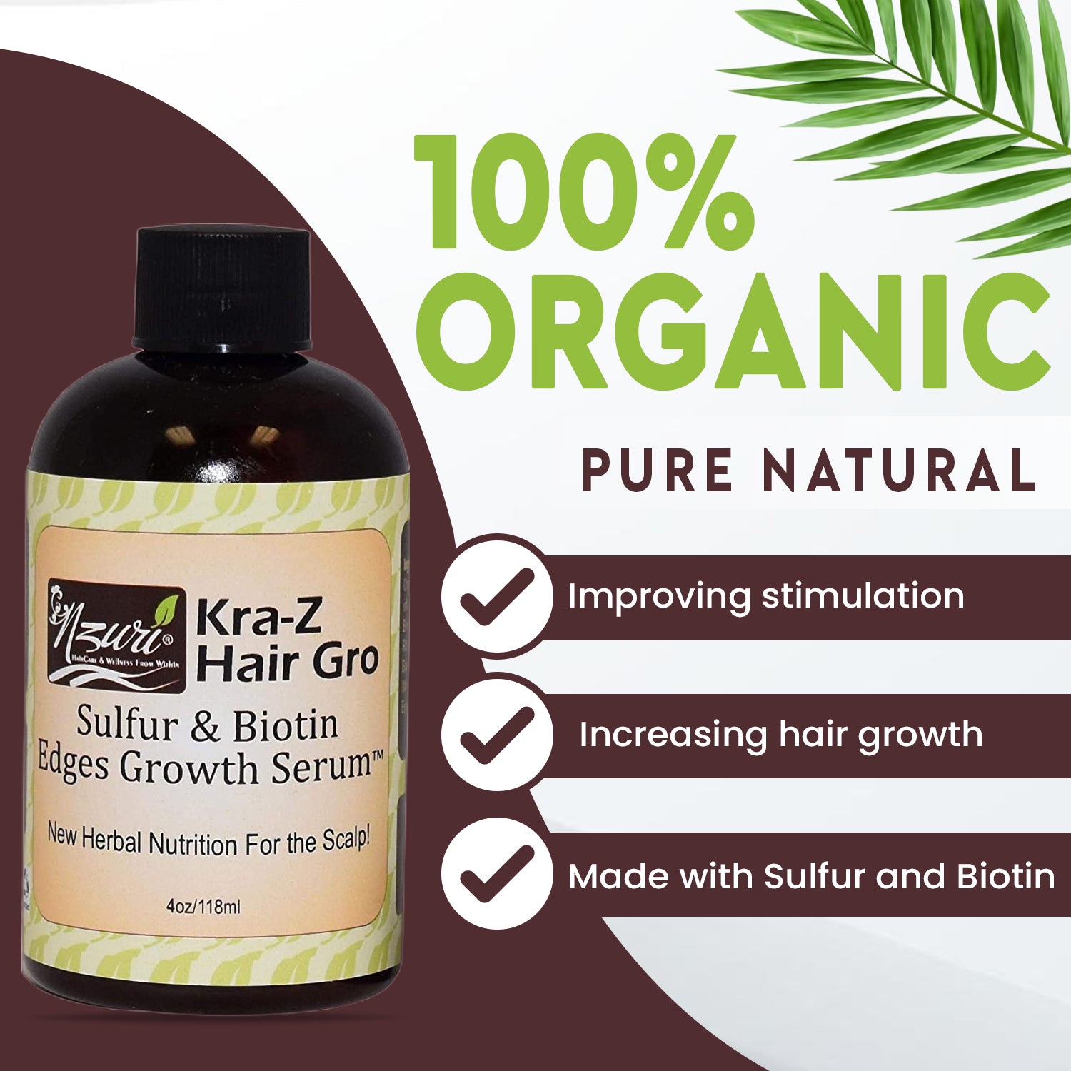 Nzuri Kra-Z Gro Sulfur & Biotin Hair Growth Serum 4oz