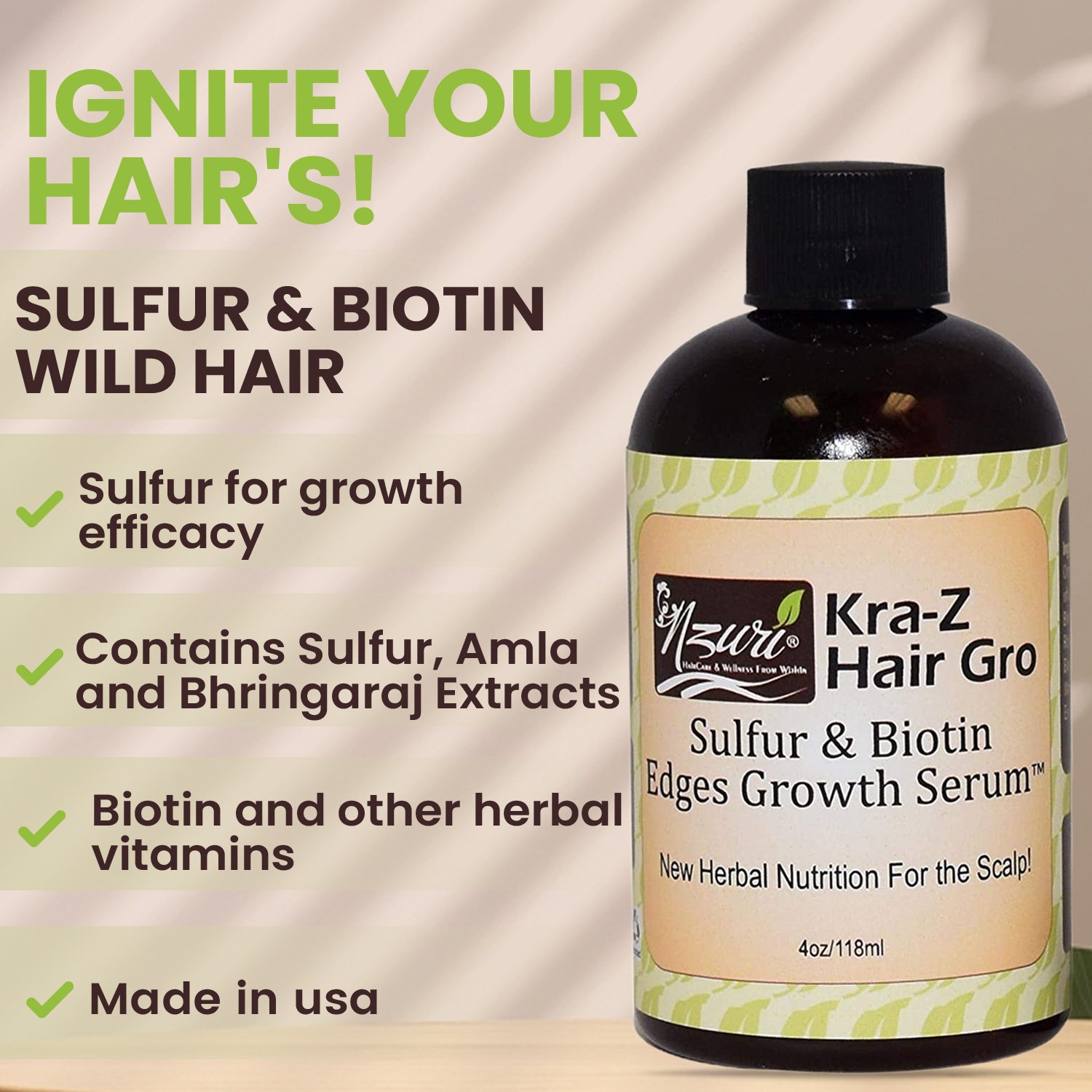 Nzuri Kra-Z Gro Sulfur & Biotin Hair Growth Serum 4oz