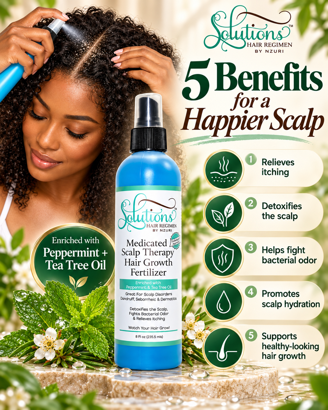 Nzuri Solutions Hair Regimen Medicated Scalp Therapy Hair Growth Fertilizer 8oz
