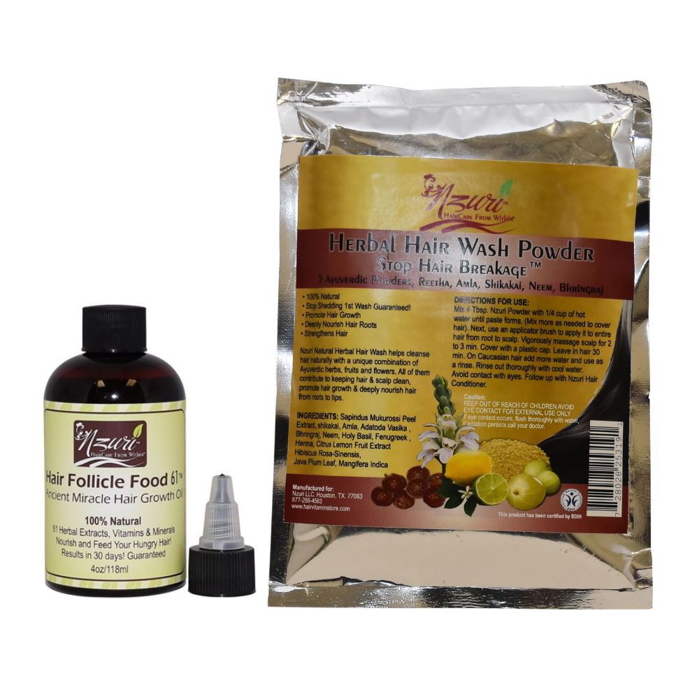 Nzuri Stop Alopecia Hair/Loss Wash Powder and Nzuri Hair Follicle Food 61 Treatment Stop Hair Breakage Solutions