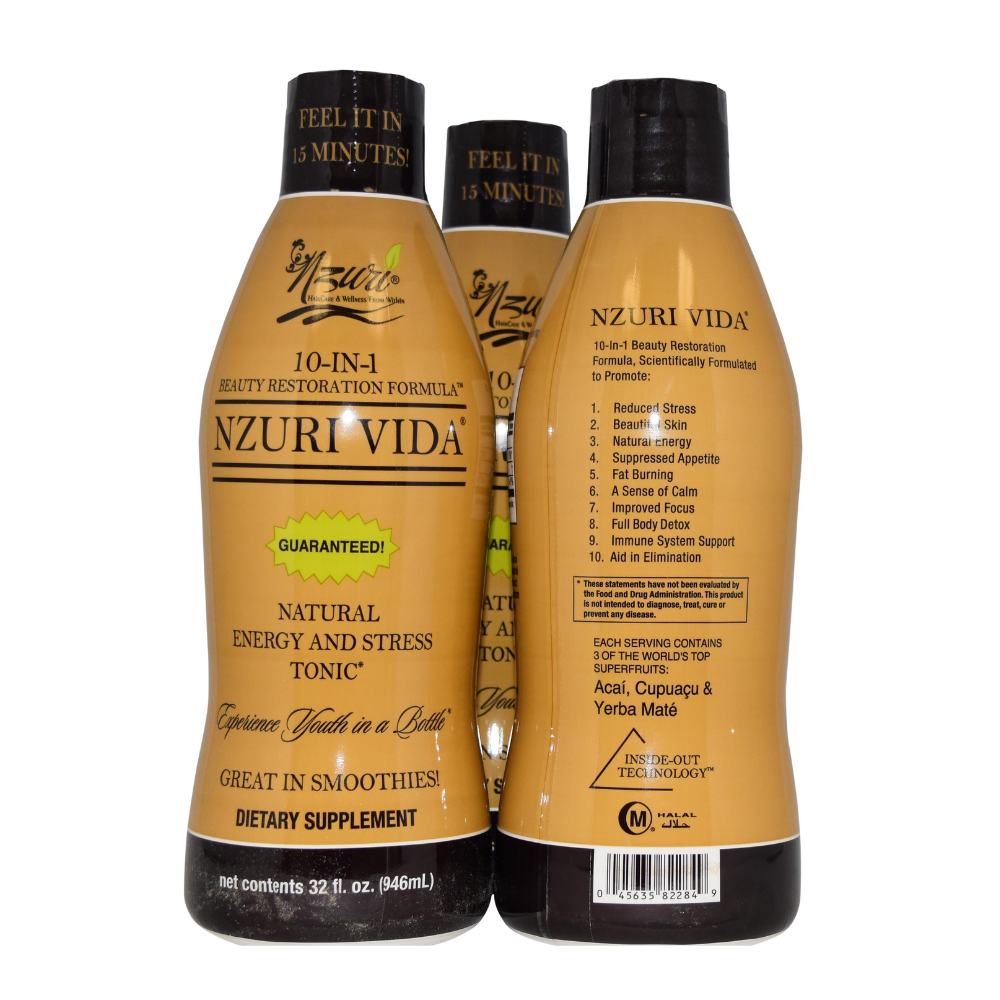 Nzuri Vida Natural Energy and Stress Tonic 3 Bottles 32 oz