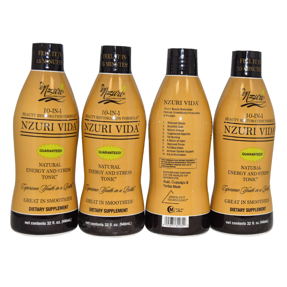 Nzuri Vida Natural Energy and Stress Tonic 4 Bottles 32 oz