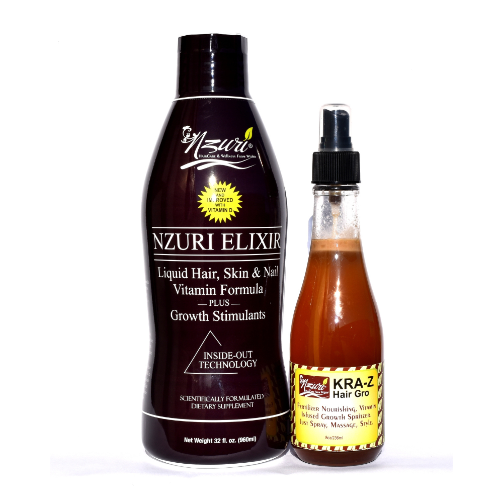 Nzuri Elixir - Liquid Hair Vitamin Plus Growth Stimulants with Vitamin  D - 32Oz + FREE Kra-z Hair Gro Fertilizer Nourishing, Vitamin infused Growth Spritzer 8oz