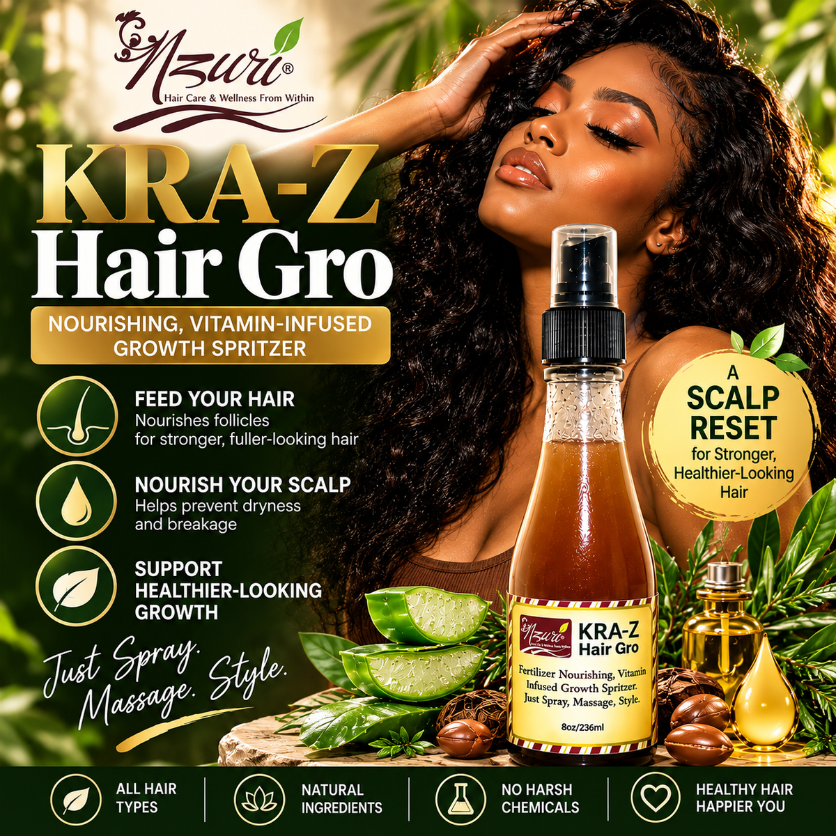 Nzuri Kra-z Hair Gro Fertilizer Vitamin infused Growth Spritzer 8oz