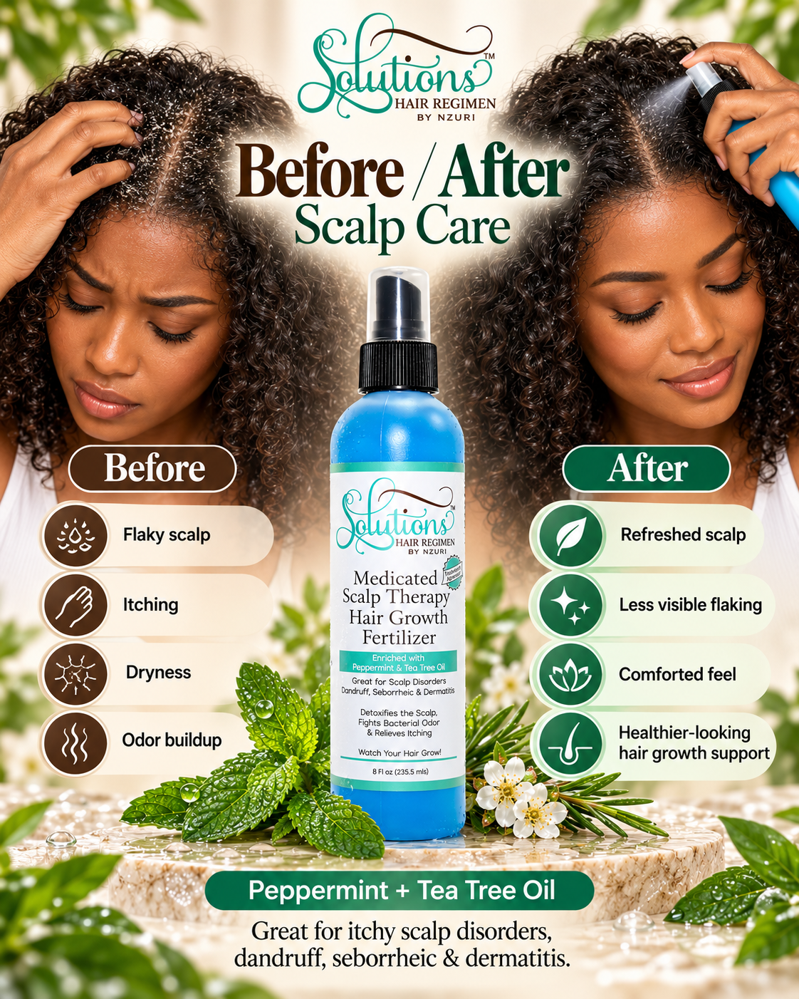 Nzuri Solutions Hair Regimen Medicated Scalp Therapy Hair Growth Fertilizer 8oz
