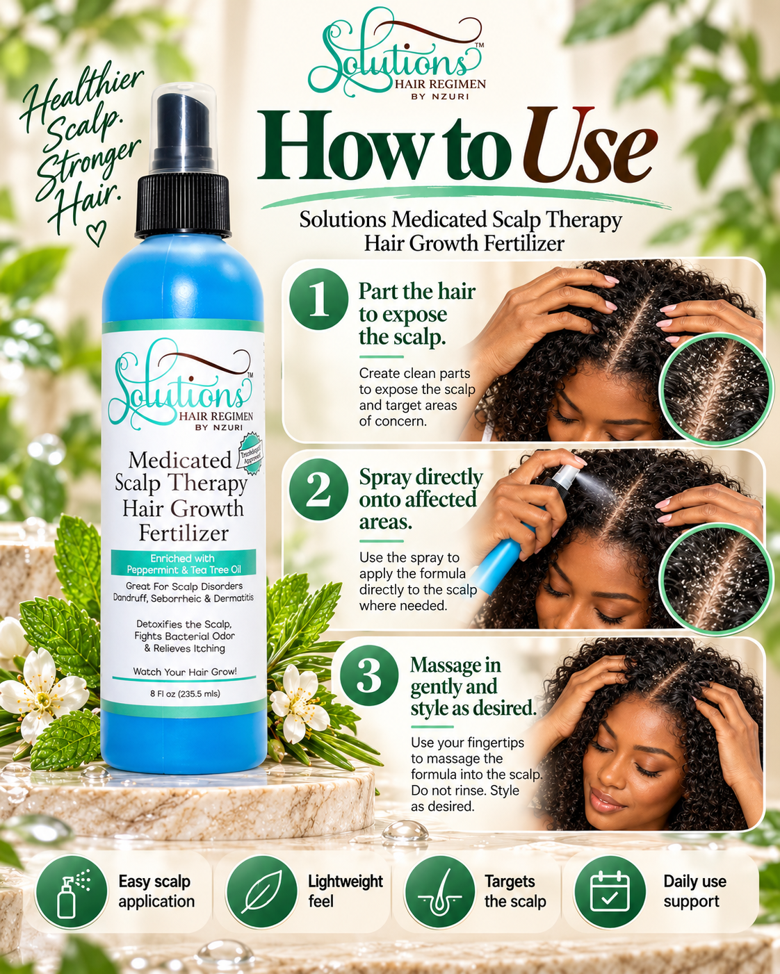 Nzuri Solutions Hair Regimen Medicated Scalp Therapy Hair Growth Fertilizer 8oz