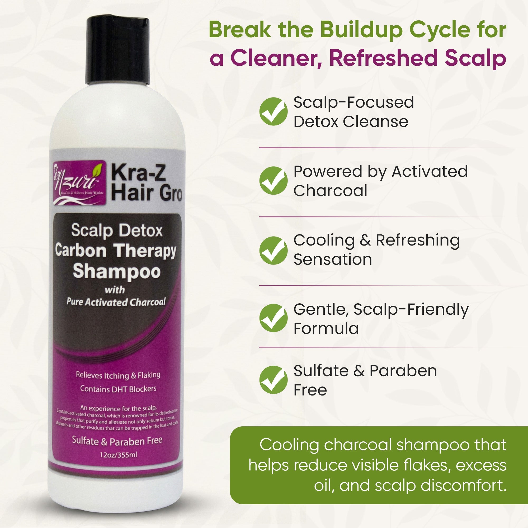 Nzuri Kra-Z Hair Scalp Carbon Therapy Shampoo Seborrheic Dermatitis 12oz
