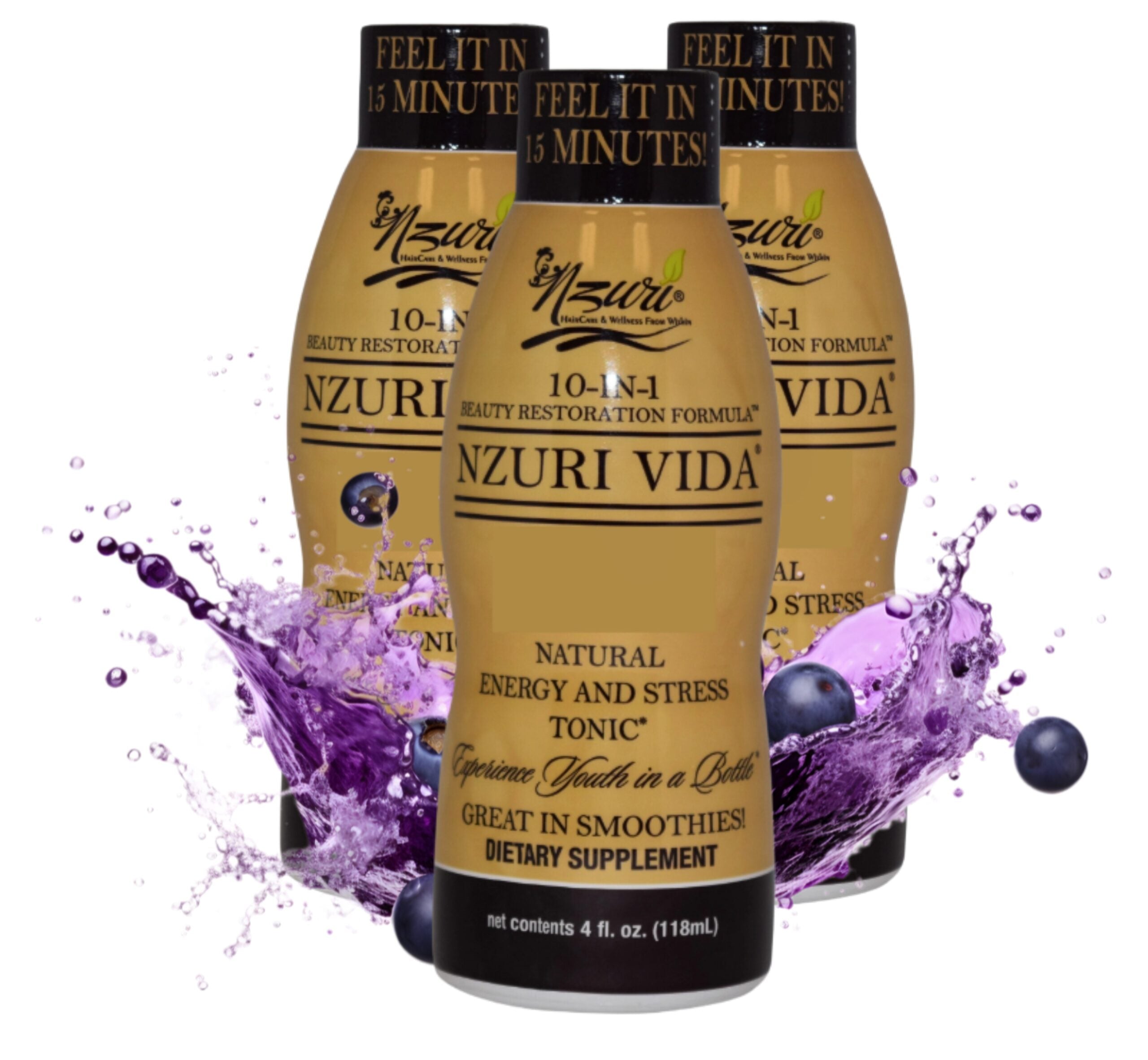 Nzuri Vida All Natural Energy and Stress Tonic (3 Bottles) 4oz