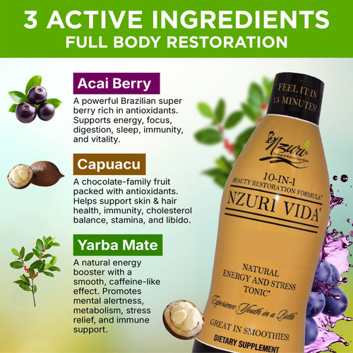 Nzuri Vida All Natural Energy and Stress Tonic (3 Bottles) 4oz
