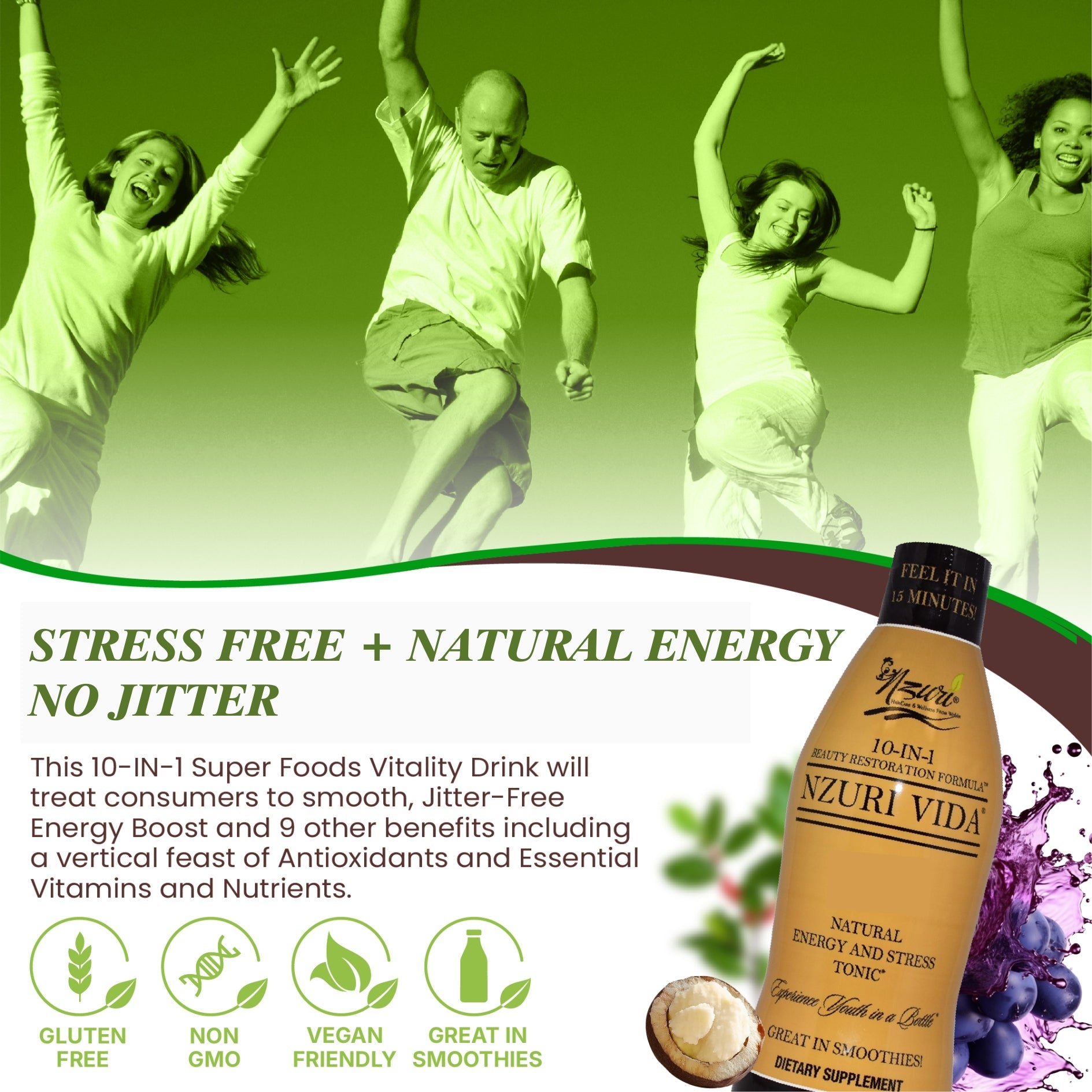 Nzuri Vida All Natural Energy and Stress Tonic (3 Bottles) 4oz